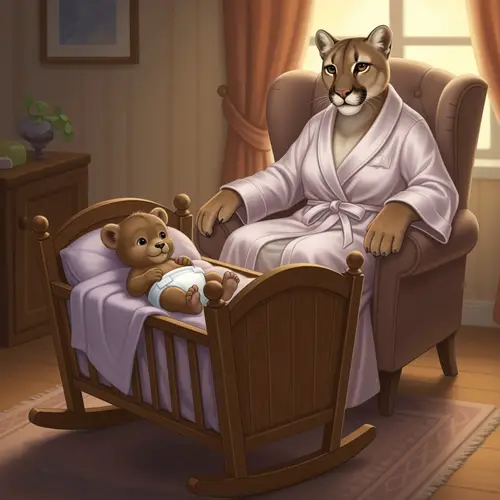 Cougar and Baby Bear: Adorable Cradle Moment