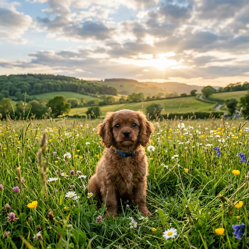 Adorable Brown Puppy in Lush Meadow