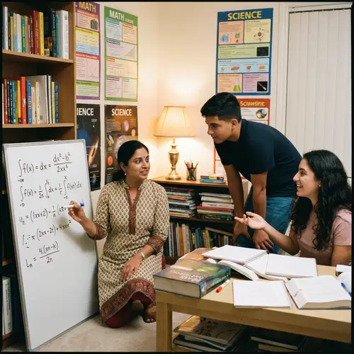 Engaging Home Tuition Scene with Female Tutor Explaining Mathematics