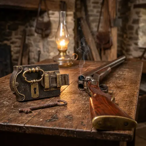 Vintage Wooden Door Lock & Antique Stock with Smoke Barrels