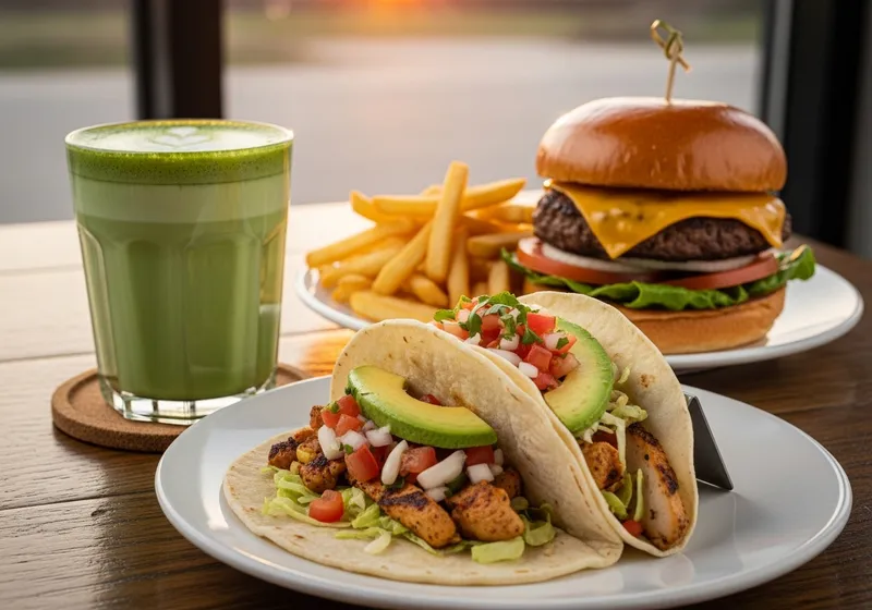 Delicious Matcha & Tasty Taco with Burger and Fries