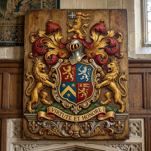 Noble Family Crest: Shield & Lions