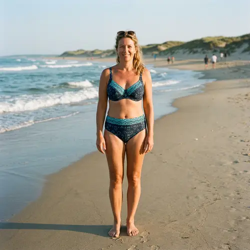 Stunning 40-Year-Old Woman in Bikini at the Beach