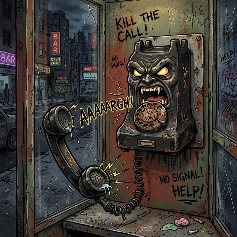 Aggressive Cartoon Vintage Phone in a Phone Booth