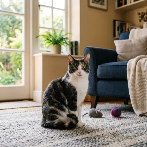 Beautiful Domestic Cat with Glossy Fur Coat | Warm Home Environment