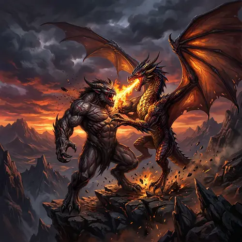 Monstrous Creature vs Fire-Breathing Dragon Battle