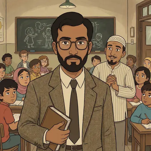 Diverse Classroom with South Asian Teacher in Animation Style