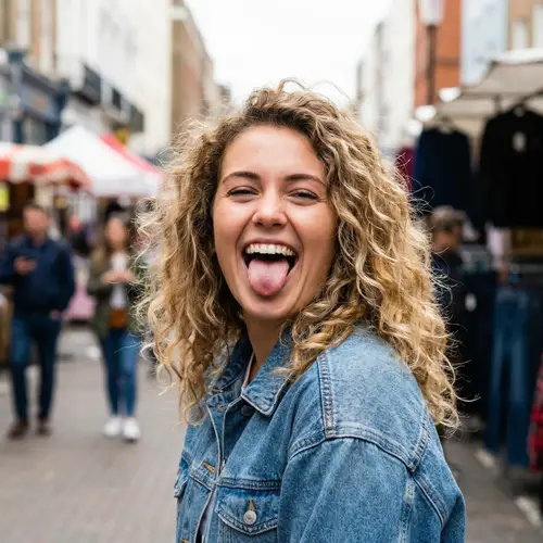 Stunning Young Woman with Open Mouth and Tongue Out