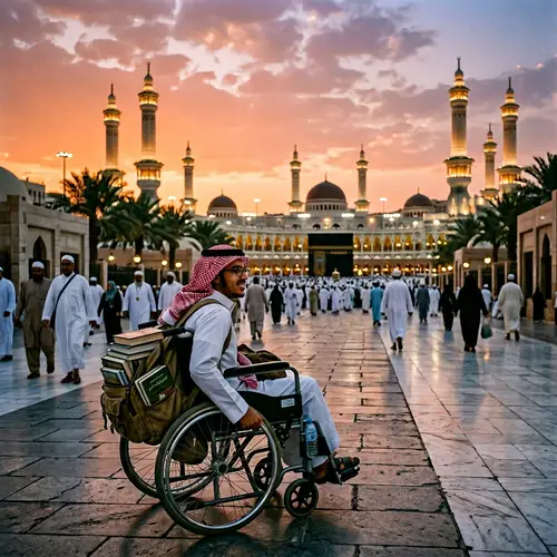 Middle Eastern Student in Wheelchair at Great Mosque of Mecca