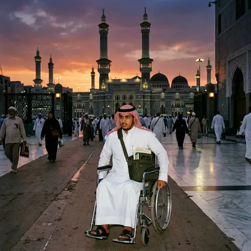 Middle-Eastern Student in Wheelchair at Great Mosque of Mecca