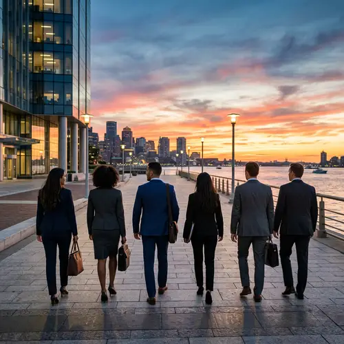 Diverse Group of Bankers Walking Towards the Horizon