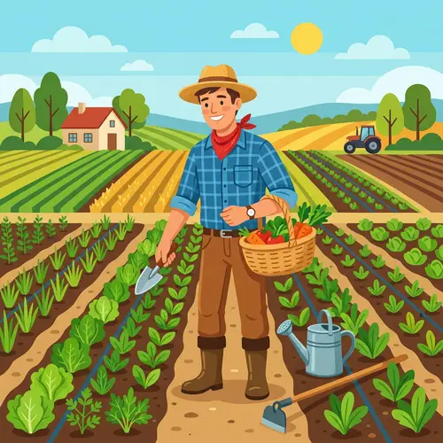 Colorful Flat Illustration of a Farmer in the Fields