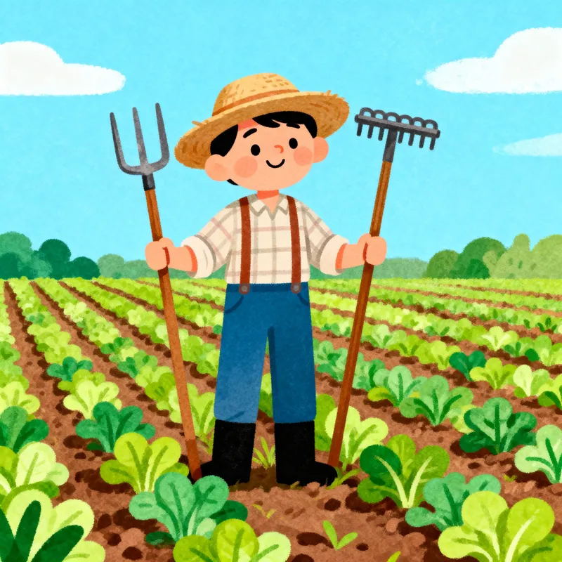 Colorful Flat Illustration of a Farmer in the Fields