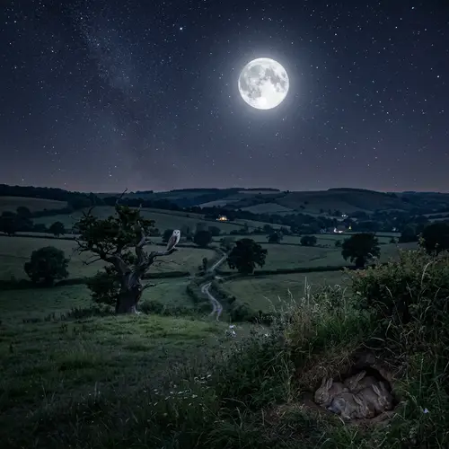 Peaceful Night Scene with Twinkling Stars and Full Moon