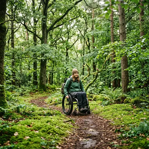 Handicapped Individual Exploring Serene Forest Alone