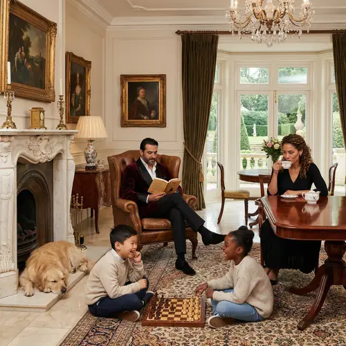 Opulent Family Scene: Multicultural Rich Household