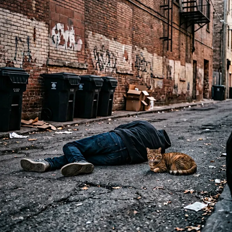 Headless Body and Cat in Alley - Startling Scene in the Middle of the Street