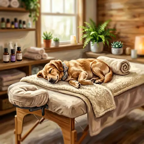 Tranquil Pet Photography: Content Dog on Massage Table