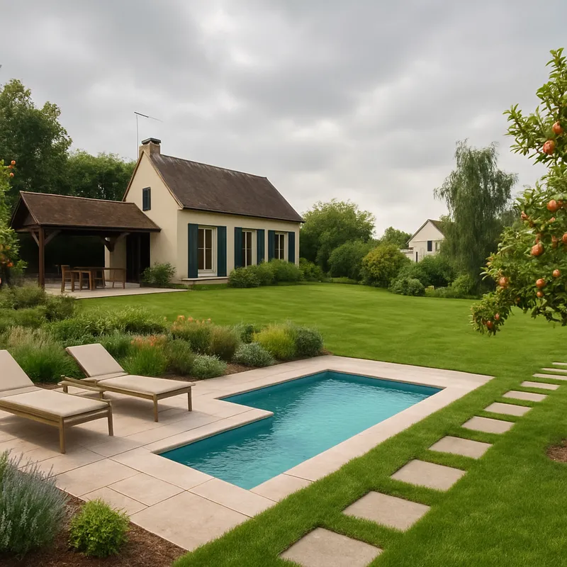 Beautiful Sloped Garden with Pool & Terrace Design
