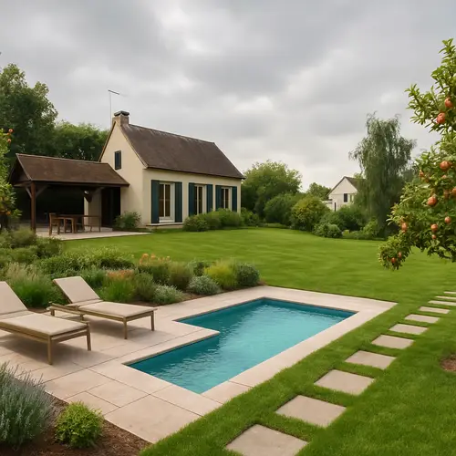 Beautiful Sloped Garden with Pool & Terrace Design