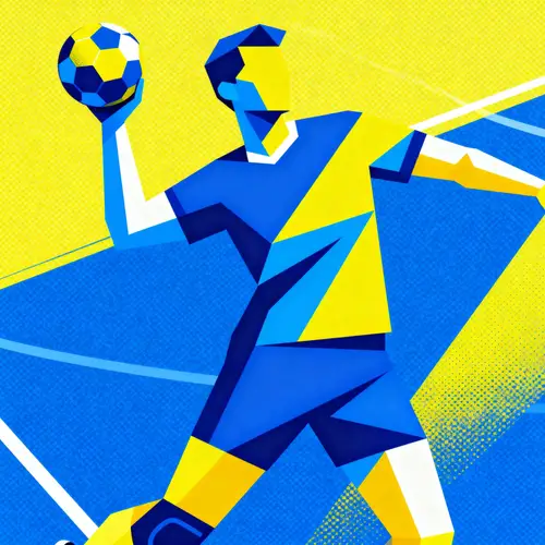 Pop Art Handball Caricature in Blue and Yellow
