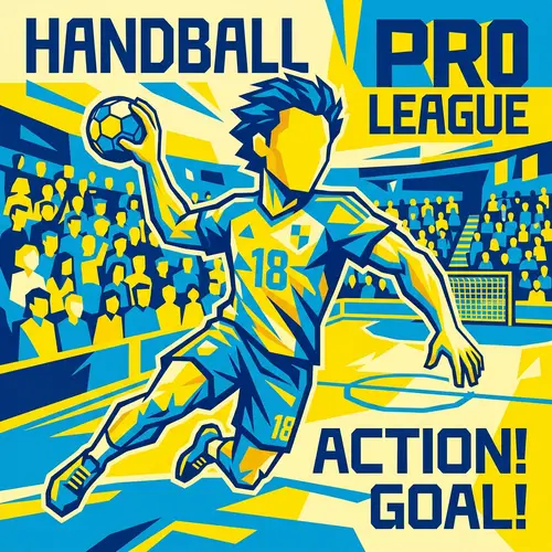 Pop Art Handball Caricature in Blue and Yellow
