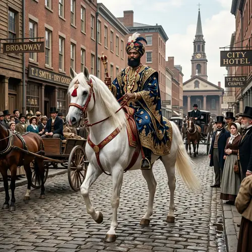 African Prince in Traditional Royal Attire on Majestic Stallion