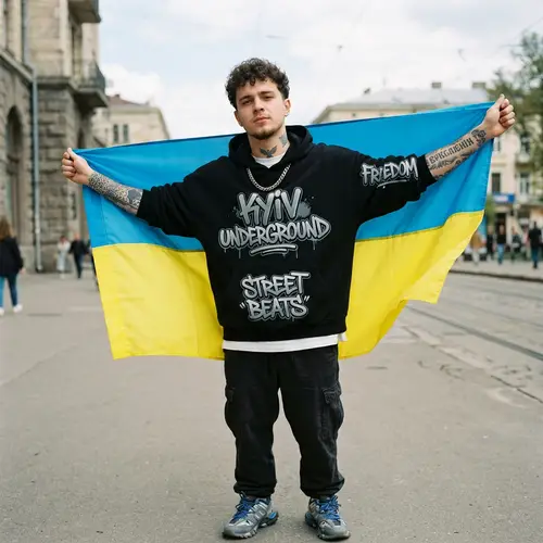 Young Adult Male Rapper with Ukrainian Flag