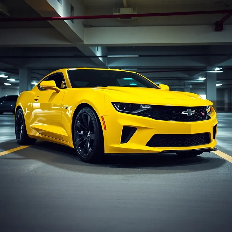 2016 Yellow Chevrolet Camaro SS in Parking Garage 2016 Yellow Chevrolet Camaro SS in Parking Garage