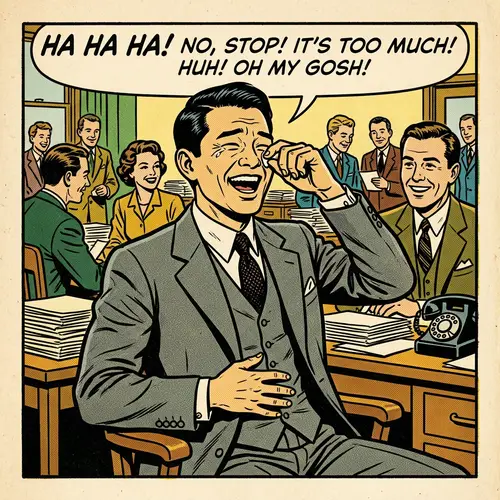 Japanese Man in Suit Laughing | Artistic Style of Hergé