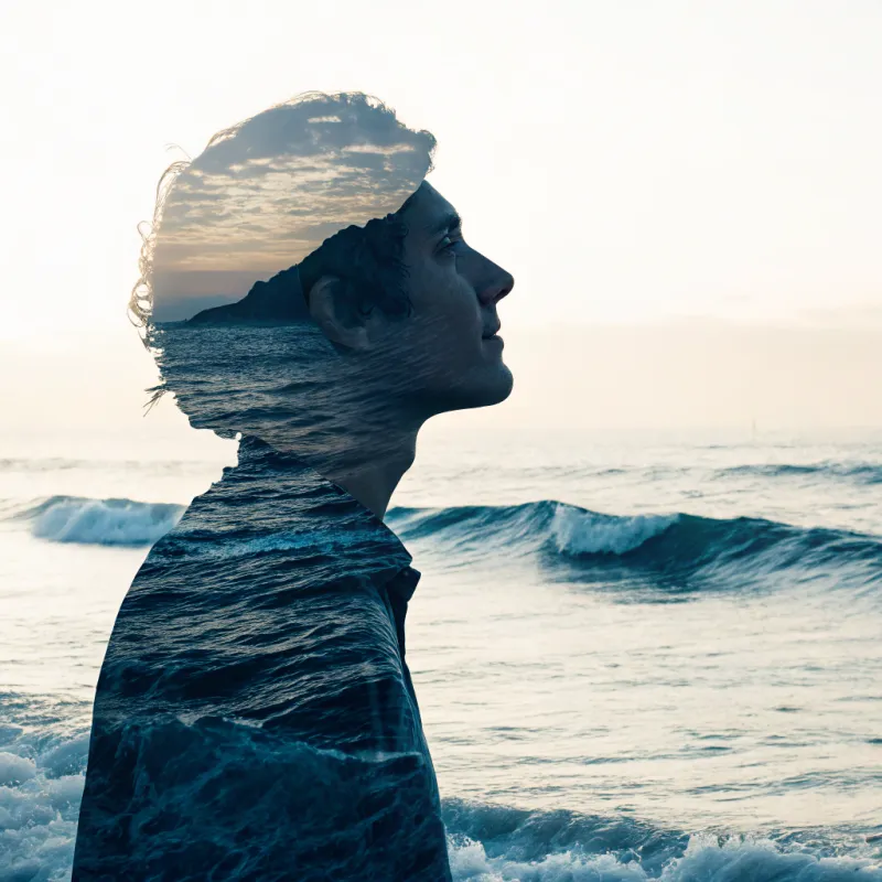 Portrait of a Person with Ocean Waves Background