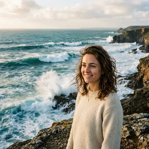Portrait of a Person with Ocean Waves Background