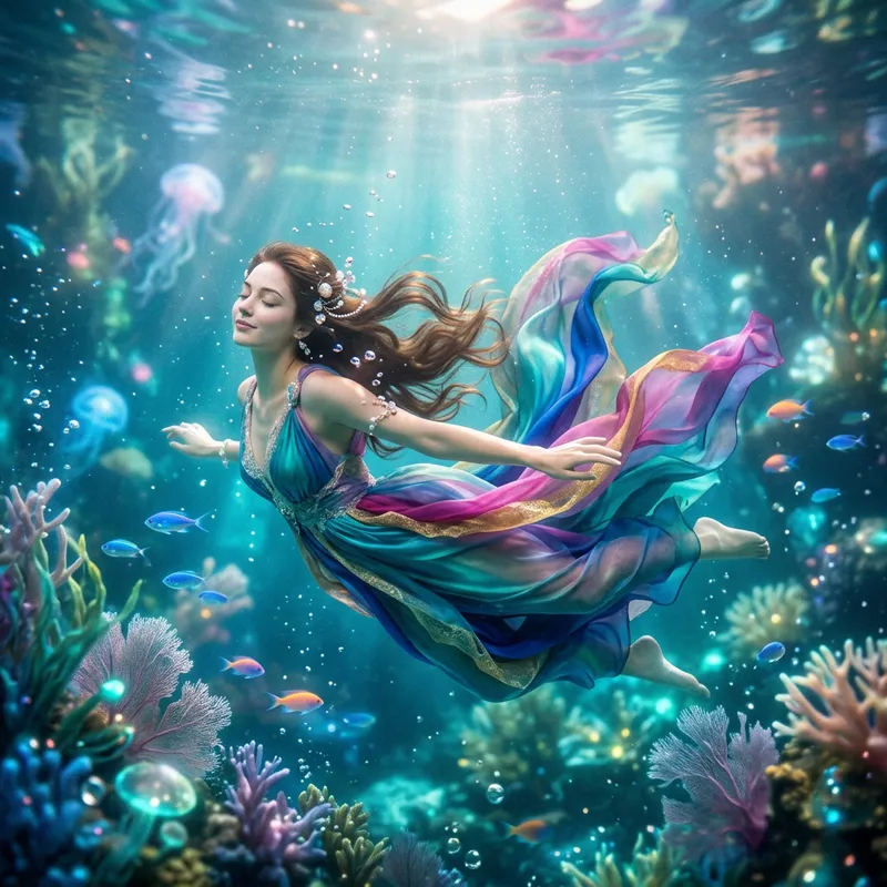 Dreamlike Underwater Portrait | Vibrant Colors - Enchanting Pose