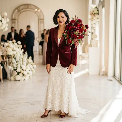 Stunning Polynesian Wedding Model in Burgundy Attire