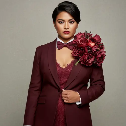 Stunning Polynesian Wedding Model in Burgundy Attire