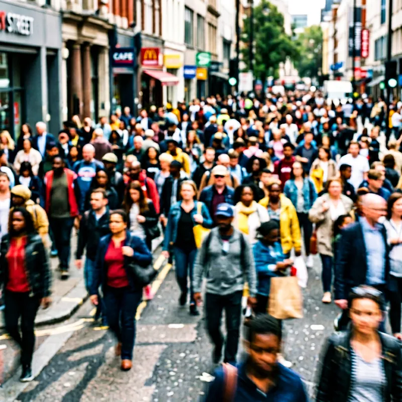 Diverse Crowd on Blurry Street Diverse Crowd on Blurry Street