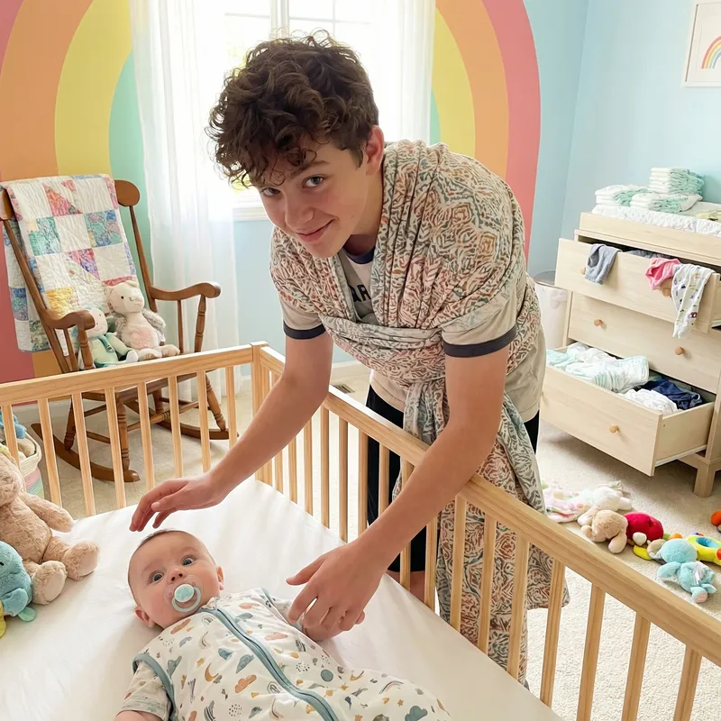 Curious Boy Stealing Pacifier from Baby Brother | Nursery Room Scene