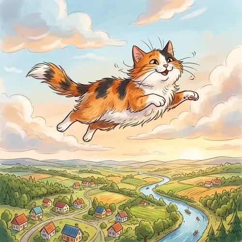 Graceful Cat Soaring Through the Sky | Joyful Flight Scene