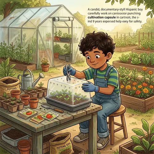 Hispanic Boy Creating Ventilation Holes in Cultivation Capsule