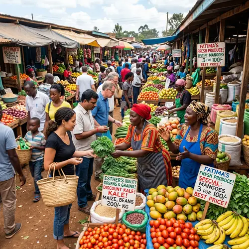 Competitive Agricultural Market Scene with Vendors and Buyers