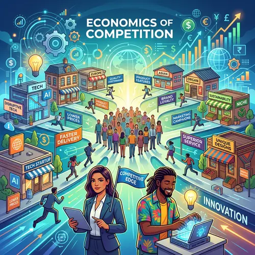 Global Economic Competition Illustration with Diverse Businesses
