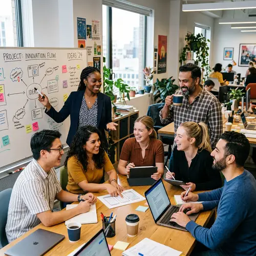 Diverse Office Workers Collaborating on a Project | Teamwork Scene