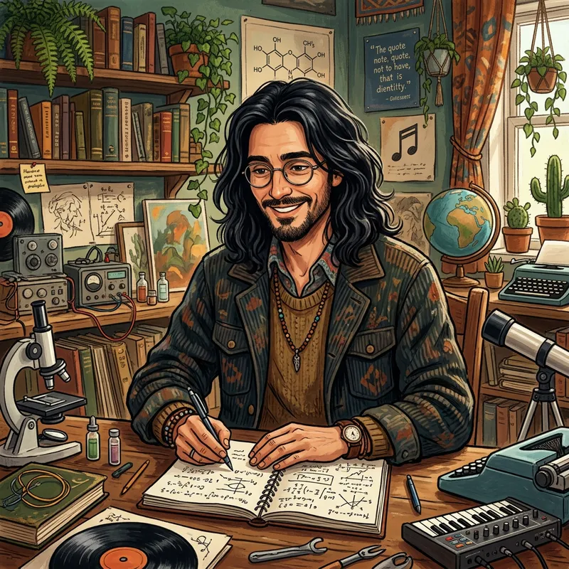 Hippie Genius: Younger-Looking 45-Year-Old Man with Black Wavy Hair