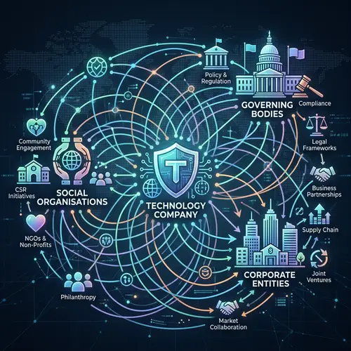 Technology Company Interconnected Web Icons