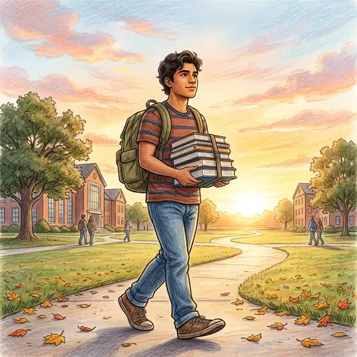Bright Future Awaits: Hispanic Student Carrying Books Towards Horizon