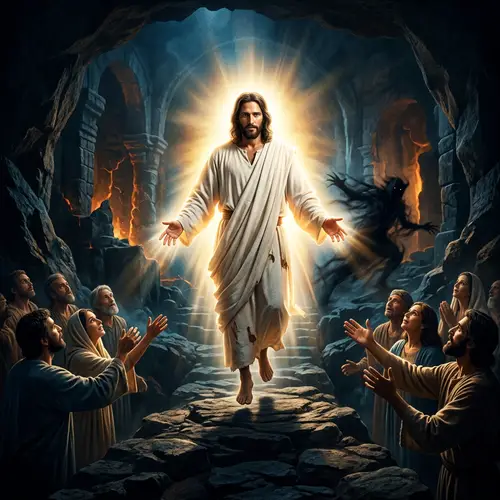 Jesus Descending into Underworld to Vanquish Evil