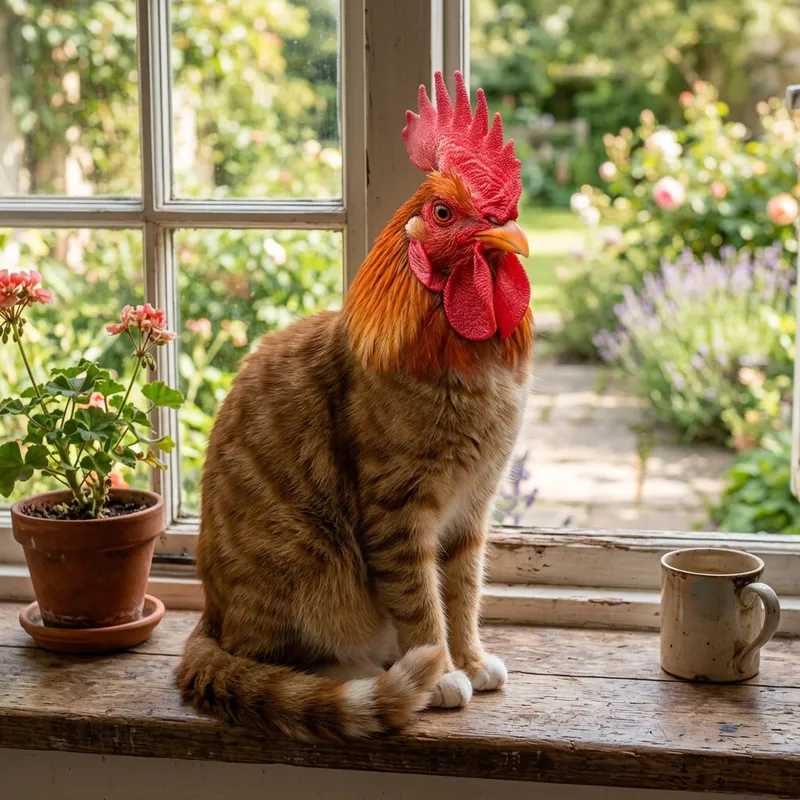 Cat with Rooster-like Expression - Unique Animal Hybrid
