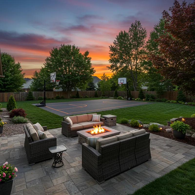 Backyard Oasis with Patio, Firepit & Basketball Court