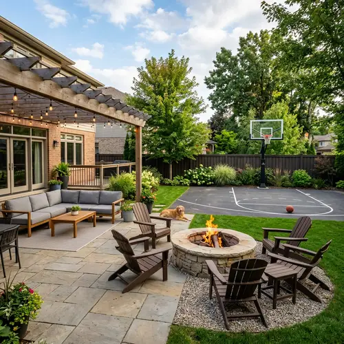 Backyard Oasis with Patio, Firepit & Basketball Court