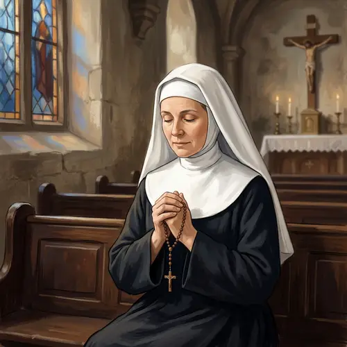 Devout Nun in Prayer - Chapel Illustration